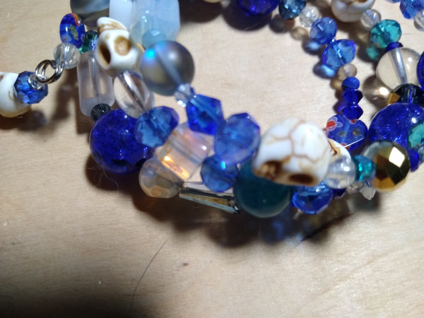 Cobalt and Crystal Gothic Bracelet With Skulls