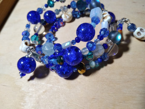 Cobalt and Crystal Gothic Bracelet With Skulls