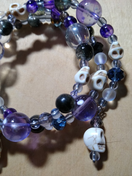 Misty Purples and Lavenders Crystal Gothic Bracelet With Skulls