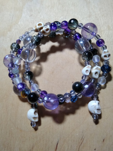 Misty Purples and Lavenders Crystal Gothic Bracelet With Skulls