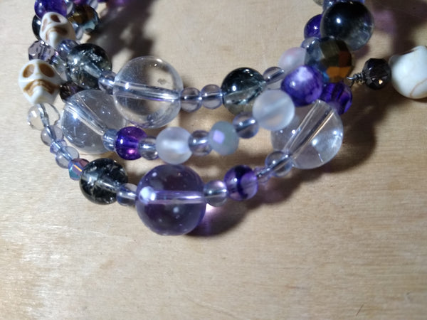 Misty Purples and Lavenders Crystal Gothic Bracelet With Skulls