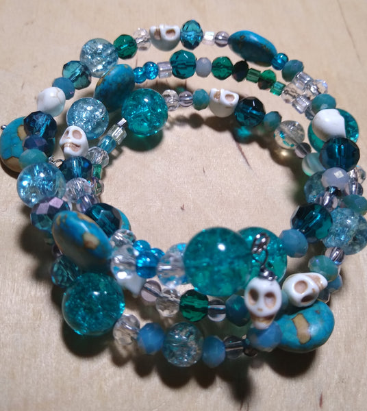 Seagoing Maps and Ocean Water Crystal Gothic Bracelet With Skulls
