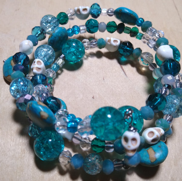 Seagoing Maps and Ocean Water Crystal Gothic Bracelet With Skulls