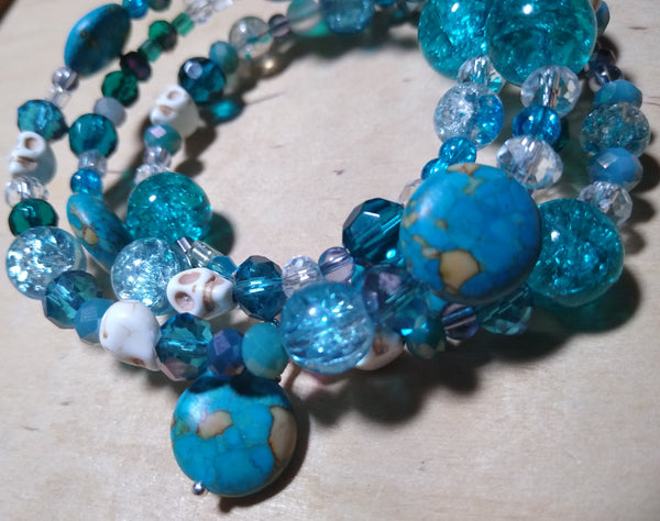 Seagoing Maps and Ocean Water Crystal Gothic Bracelet With Skulls