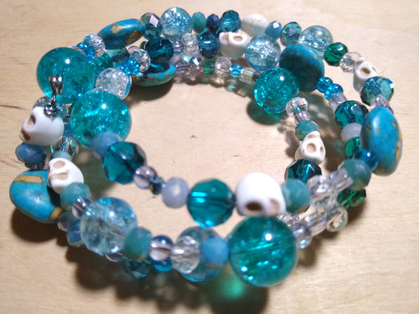 Seagoing Maps and Ocean Water Crystal Gothic Bracelet With Skulls