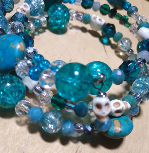 Seagoing Maps and Ocean Water Crystal Gothic Bracelet With Skulls