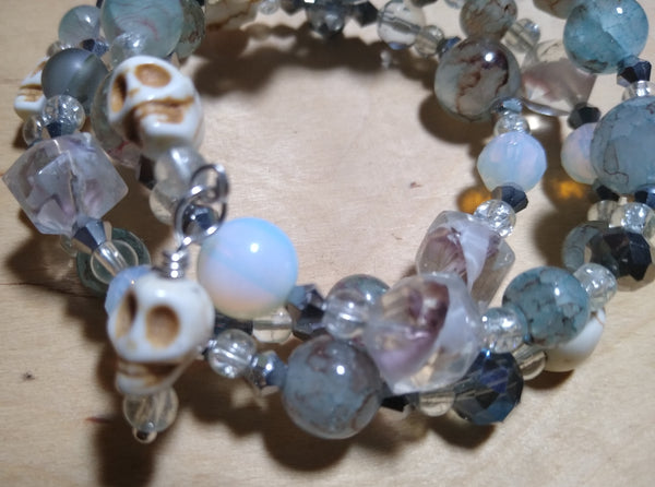 Misty Mondays Fog-Colored Crystal Gothic Bracelet With Skulls