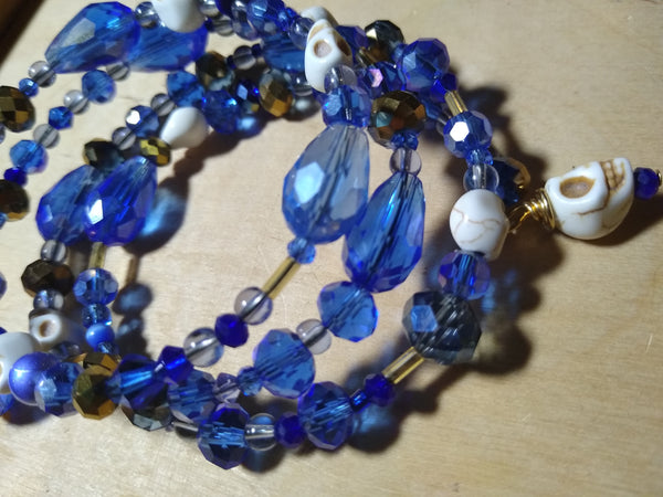 A Touch of Sky Blue Crystal Gothic Bracelet With Skulls