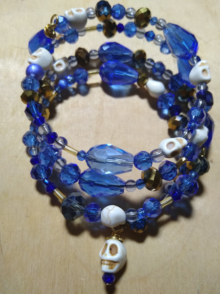 A Touch of Sky Blue Crystal Gothic Bracelet With Skulls