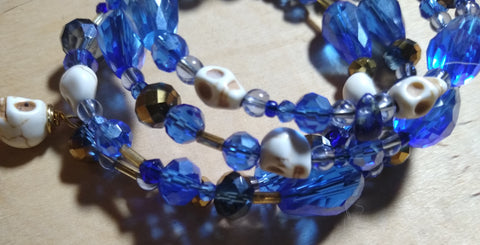 A Touch of Sky Blue Crystal Gothic Bracelet With Skulls