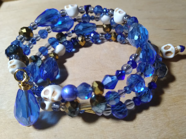 A Touch of Sky Blue Crystal Gothic Bracelet With Skulls