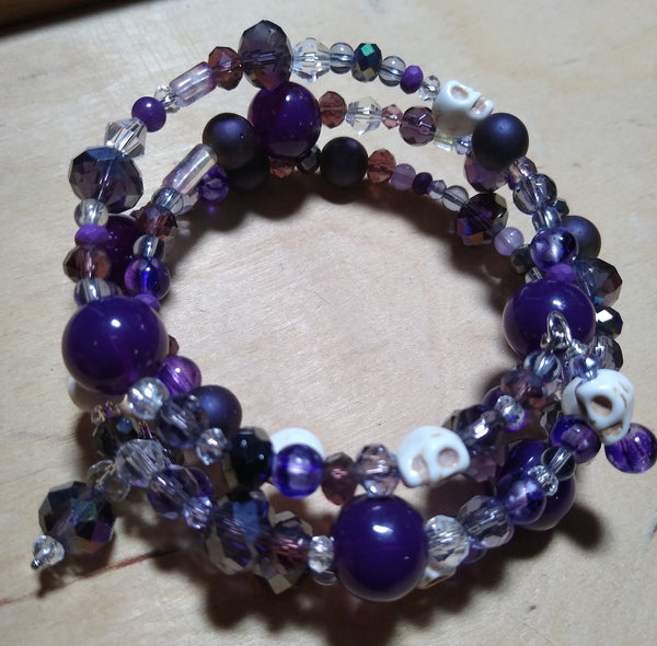 Royal Purple Crystal Gothic Bracelet With Skulls