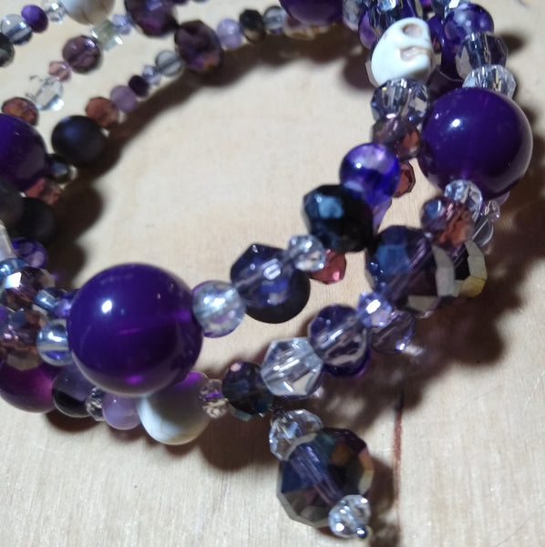 Royal Purple Crystal Gothic Bracelet With Skulls
