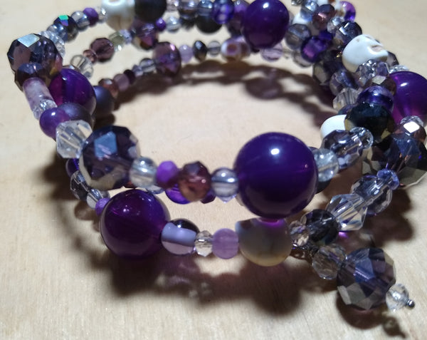 Royal Purple Crystal Gothic Bracelet With Skulls