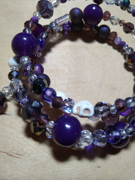 Royal Purple Crystal Gothic Bracelet With Skulls