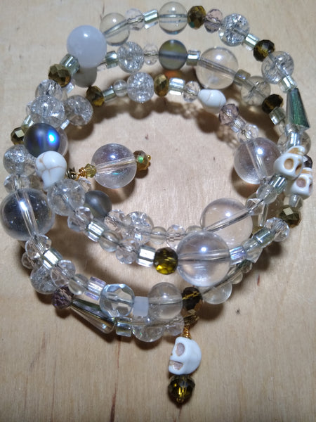 All the Rainbows with Antique Gold Crystal Gothic Bracelet With Skulls