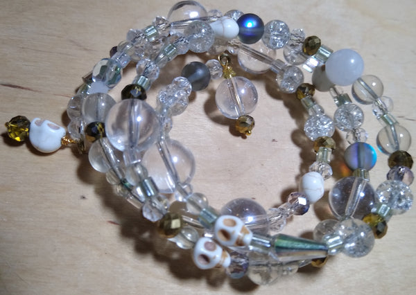 All the Rainbows with Antique Gold Crystal Gothic Bracelet With Skulls