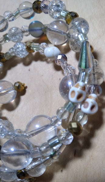 All the Rainbows with Antique Gold Crystal Gothic Bracelet With Skulls