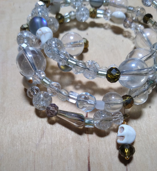 All the Rainbows with Antique Gold Crystal Gothic Bracelet With Skulls