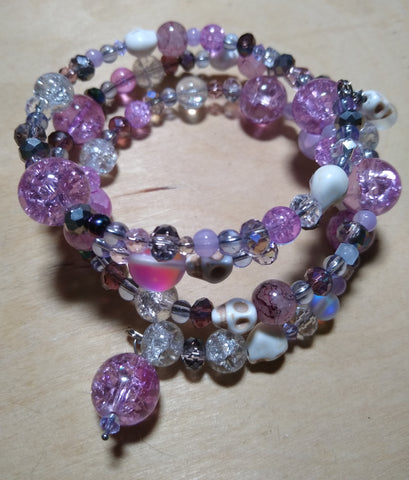 Pretty Princess Pink Crystal Gothic Bracelet With Skulls