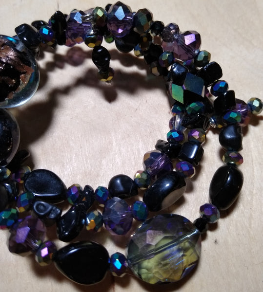 Dark Rainbow Blackstone, Lampwork, and Crystal Gothic Bracelet With Black Skulls