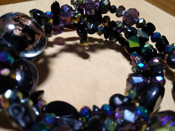 Dark Rainbow Blackstone, Lampwork, and Crystal Gothic Bracelet With Black Skulls