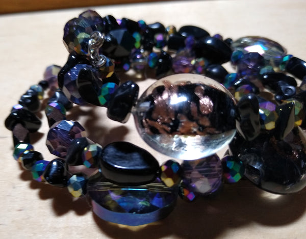 Dark Rainbow Blackstone, Lampwork, and Crystal Gothic Bracelet With Black Skulls