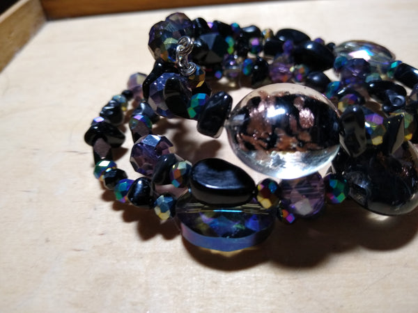 Dark Rainbow Blackstone, Lampwork, and Crystal Gothic Bracelet With Black Skulls