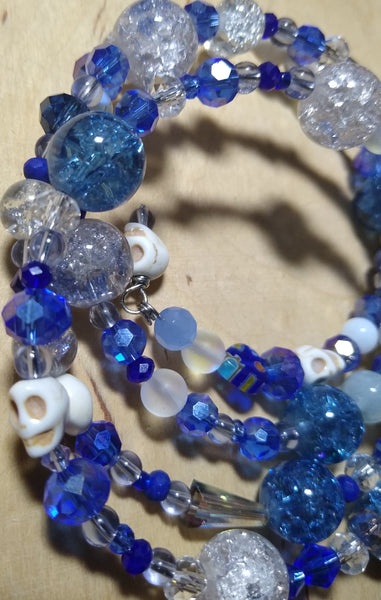 Mediterranean Dreamy Blue Crystal Gothic Bracelet With Skulls