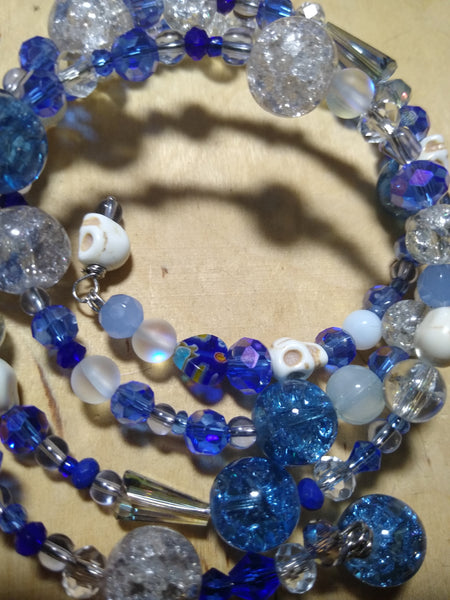 Mediterranean Dreamy Blue Crystal Gothic Bracelet With Skulls