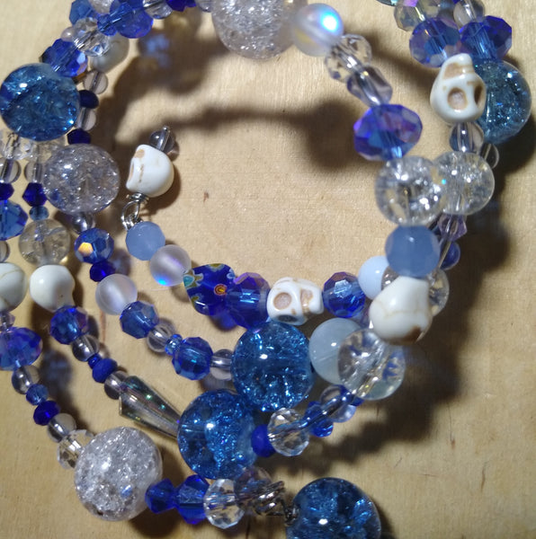 Mediterranean Dreamy Blue Crystal Gothic Bracelet With Skulls