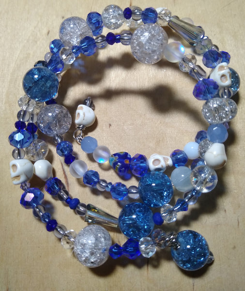 Mediterranean Dreamy Blue Crystal Gothic Bracelet With Skulls