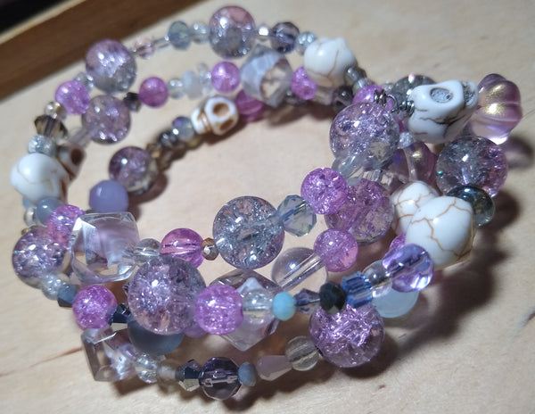 Pink/Lavender Punk Princess Crystal Gothic Bracelet With Skulls