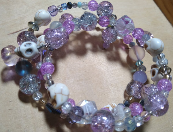 Pink/Lavender Punk Princess Crystal Gothic Bracelet With Skulls