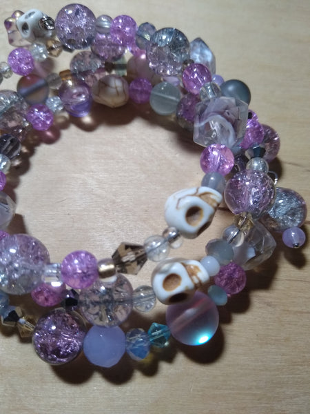 Pink/Lavender Punk Princess Crystal Gothic Bracelet With Skulls