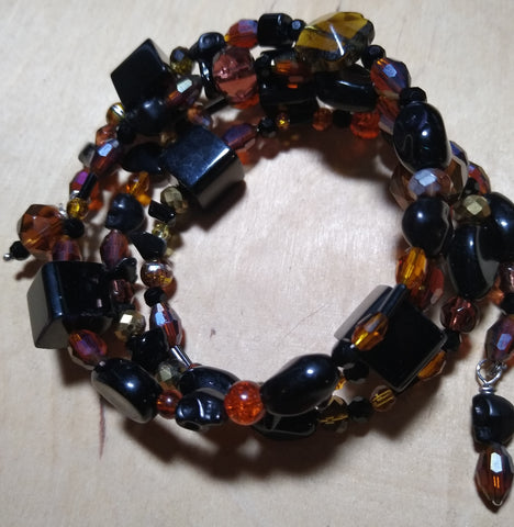 Victorianesque Amber/Brown and Black Crystal Gothic Bracelet With Black Skulls