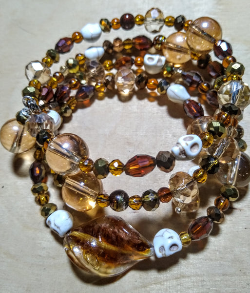 Consequences of Hunting Golden Apples of the Sun:  Lampwork and Crystal Gothic Bracelet With Skulls