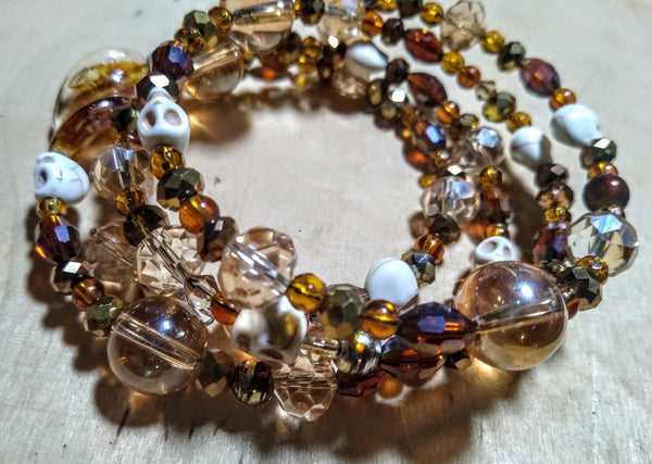 Consequences of Hunting Golden Apples of the Sun:  Lampwork and Crystal Gothic Bracelet With Skulls