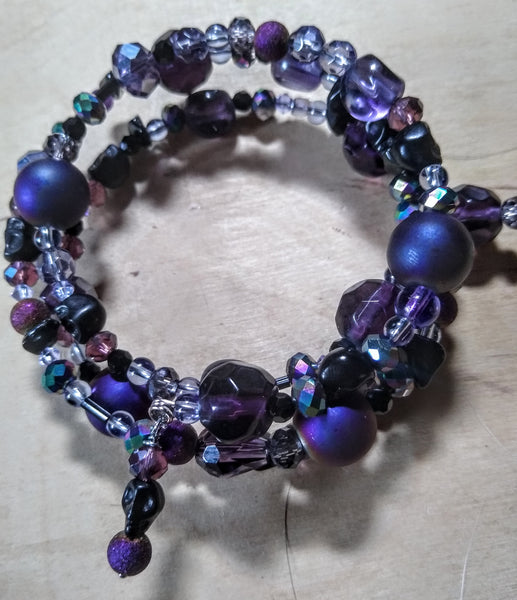 Electric Purple Aurora Crystal Gothic Bracelet With Black Skulls