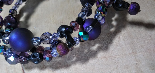 Electric Purple Aurora Crystal Gothic Bracelet With Black Skulls