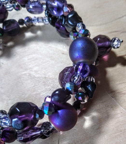 Electric Purple Aurora Crystal Gothic Bracelet With Black Skulls