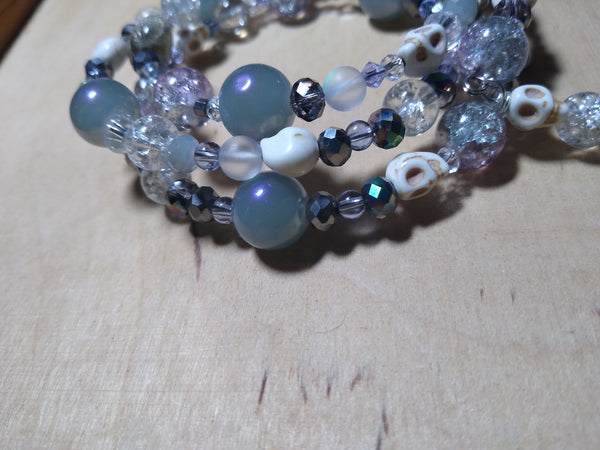 Shades of Twilight: Silver Foil Lampwork and Silver/Lavender Crystal Gothic Bracelet With Skulls