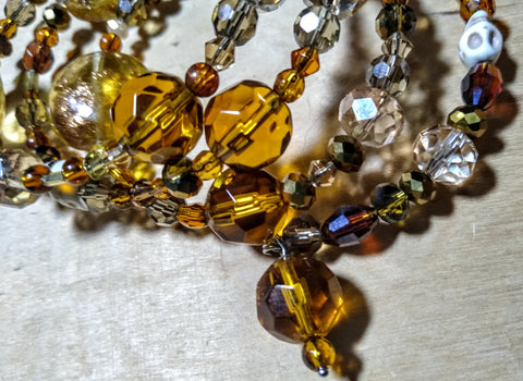 Baltic Lullaby Ambery Lampwork and Crystal Gothic Bracelet With Skulls