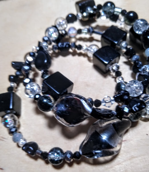 Cruella Chic Black, Silvery, and Crystal Gothic Bracelet With Black Skulls