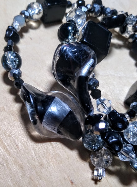 Cruella Chic Black, Silvery, and Crystal Gothic Bracelet With Black Skulls