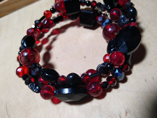 Onyx and Blood Aurora Crystal Gothic Bracelet With Black Skulls