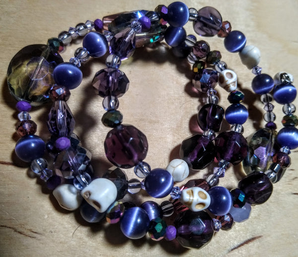 Shades of Purple Aurora Crystal Gothic Bracelet with Skulls