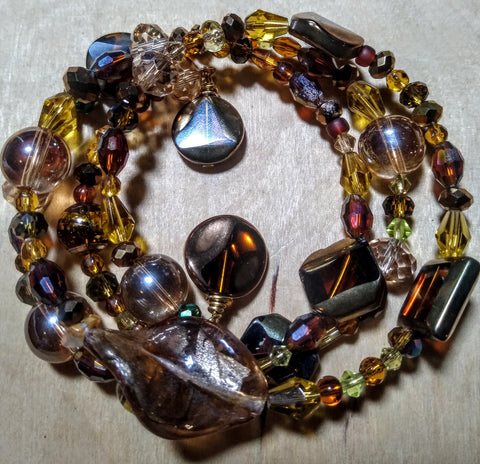Amber Crystal Art-Deco and Lampwork Ornate Wire Bracelet