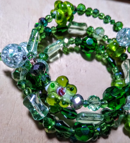 All The Greens Of Spring Lampwork and Crystal Bracelet