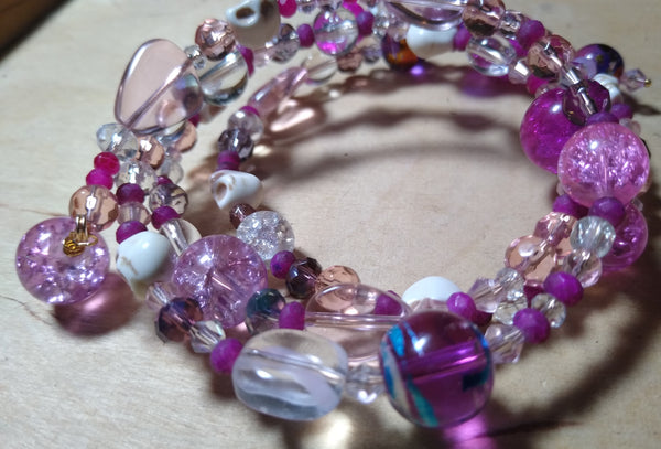 Violently Pink Gothic Crystal Bracelet with Skulls